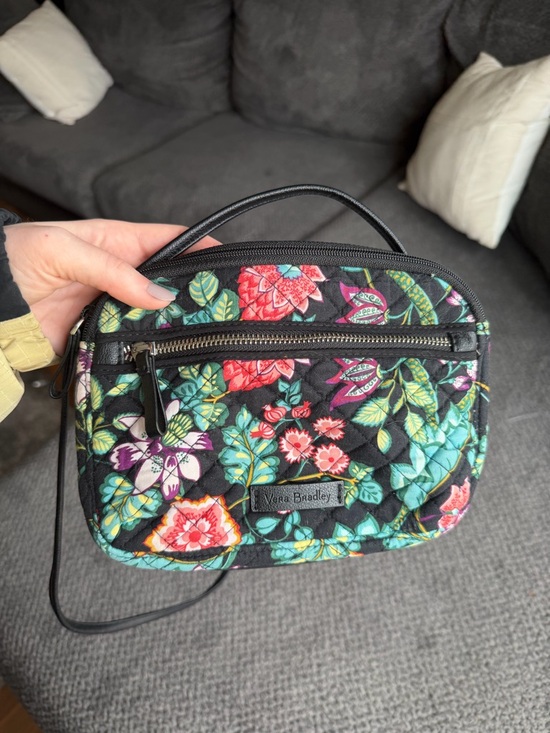 Vera Bradley Handbags - Vera Bradley Black Quilted Floral Crossbody with Multicolor Blooms
